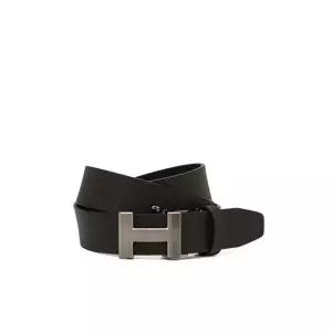헤지스 남성 블랙 이니셜로고 소가죽 벨트 (HZBE6E901BK)
