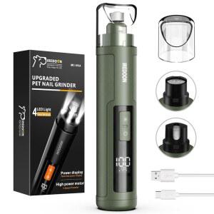 반려견 네일 그라인더 업그레이드 - 4개의 LED 조명이 있는 전문가용 3단 초조용 저진동 전기 반려동물 소형견부터 대형견까지 없는 발 그루밍 및 스무딩 (녹색)