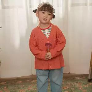 [팬콧키즈] 데이지가든 솔리드 니트 가디건(LIGHT ORANGE)