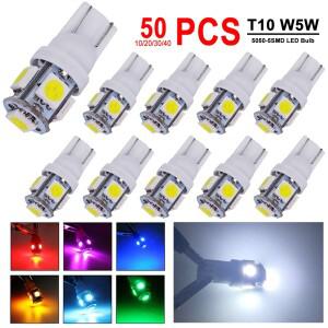 10/20/30/50 PCS T10 W5W LED 전구 자동차 인테리어 돔지도 독서 문 트렁크 조명 12V 5050-5SMD 7000K 흰색
