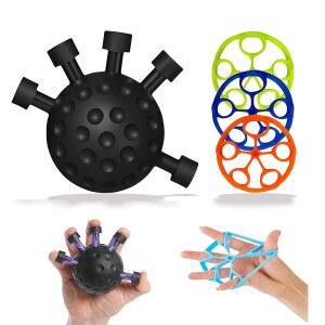 등반 기타 운동을 위한 컨트롤 및 조정력 향상을 팔뚝 강화 볼 손가락 신전 운동기, 핸드 그 볼이 포함된 ECHEAAKW 핑거 그립 근력 트레이너 키트(4팩)