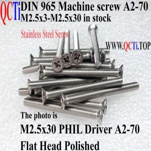 DIN 965 스텐 나사 M2.5x3 PHIL 드라이버 플랫 헤드 A2-70 광택 50개