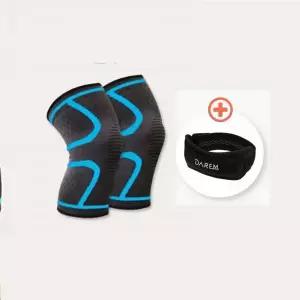 무릎 아대 세트 슬리브형 블루M 2P + 일자형스트랩 1P