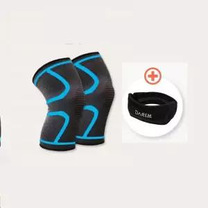 무릎 아대 세트 슬리브형 블루L 2P + 일자형스트랩 1P