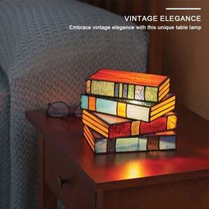 테이블 스테인드 다채로운 램프, 쌓인 램프 책, 홈 빈티지 조명, 데코용 글라스 책 색상의 공간