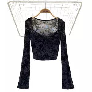 여성댄스티 연습복 블랙그레이 상의 댄스 라틴 탑