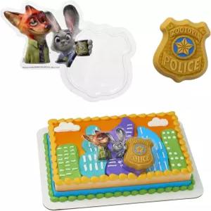 주디 홉스 닉 와일드 라이트 업 웨어러블 배지가 등장하는 디즈니의 주토피아 케이크 토퍼 경찰서 장식품