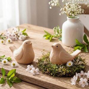 2개의 테라코타 새 피규어 농가 동상 작은 조각 소박한 홈 데코 빈티지 장식 수제 동물 봄 오피스 테이블 센터피스