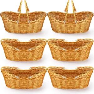 웨시티 6피스 위커 피크닉 바구니 손잡이 손으로 짠 수확 벌크 보관용 플라워 호펫 부활절 정리 달걀