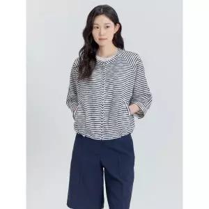 [지센]여성 스트라이프 라운드넥 아우터형 셔츠 LFWSP492 BK_P418235357