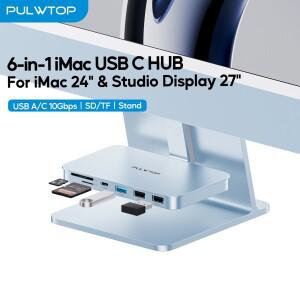 PULWTOP iMac USB 허브 A/C 10Gbps A 2.0 24인치 및 Studio Display 27인치용 SD/TF가 포함된 액세서리