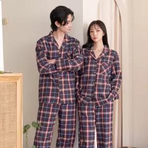 안파 커플 잠옷 파자마 홈웨어 겨울 선물 집들이 수면 신혼부부 체크 면 초콜렛 긴팔 세트 ANPA38