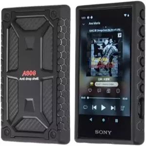 소니 워크맨 NW-A300 시리즈 NW-A306 NW-A307(블랙)용 듀얼 레이어 충격 방지 TPU 탄소 섬유 텍스처 하드