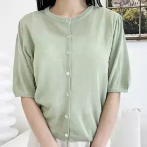 여자 여성 가디건 기본 베이직 데일리 컬러 무지 라운드 반팔 봄 여름 오피스 정장 하객 데이트 러블리 니