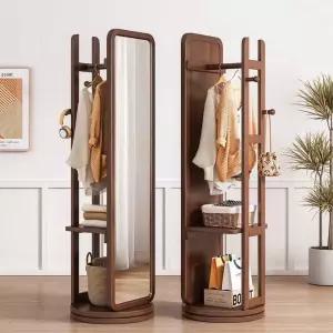 원목옷걸이행거 전신거울 회전식 오크 수납 월넛
