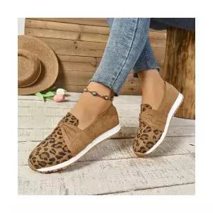 여자 빅사이즈 로퍼 단화 라운드 슬립온 세무 표범무늬 플랫 슈즈 BE5