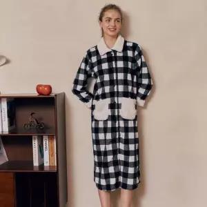 [비너스]비너스 솔브 밍크 스판 체크나염 원피스가운(SEV2593L) SEV2593L_W