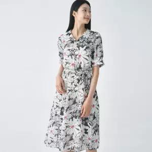 [지센] 여성 플라워 와이드카라 플레어 원피스 LFOPO511_NA