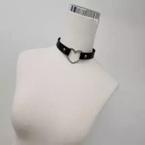 블랙 핑크 가죽 하트링 초커 목걸이 가터링 체인 byZ7+6GeA