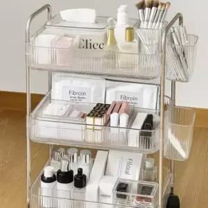 [생활] 바구니 3개 포함 바퀴달린 이동식 투명 트롤리 3단