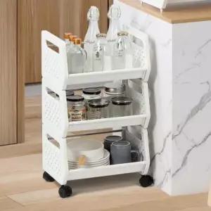 [생활] 3단 멀티 트롤리 바퀴 선반 이동식 수납 트레이