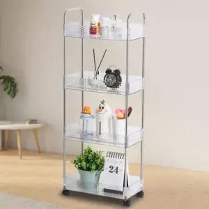 [생활] 투명슬림트롤리4단 폭좁은선반 틈새선반장 다용도수납