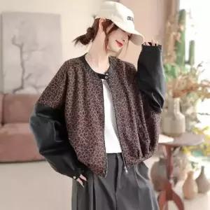 여성용 봄 캐주얼 포트 고급세련핏 코트 가죽 자켓 호피 재킷 PU 트렌드 인기1