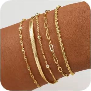 여성용 BERISO 골드 브레이슬릿 우아한 조절 가능한 14K 도금 트렌디한 미니멀리스트 다인티