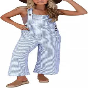 프리티가든 여성용 2025 여름 캐주얼 와이드 레그 민소매 버튼 스트라이프 점프수트 트렌디한 의상