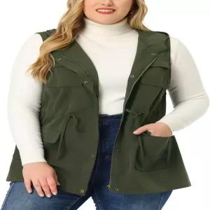 아그네스 오린다 플러스 사이즈 여성용 아노락 유틸리티 조끼 경량 민소매 카고 후드 재킷