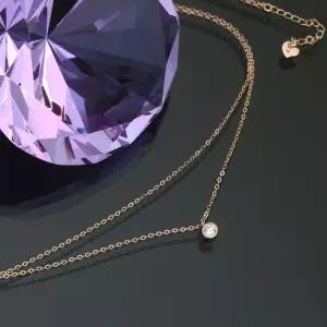 14K 골드 라운드 큐빅 팬던트 두줄 체인 금 발찌