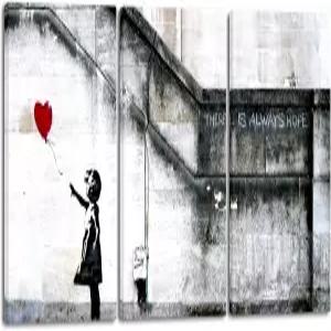 빨간 풍선을 든 위코 아트 뱅크시 그라피티 소녀 모던 3피스 유명 캔버스 페인팅 월 영감을 주는 회색 러브