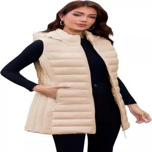 봄 가을 겨울용 후드 경량 패커블 민소매 조끼 여성용 롱 패딩