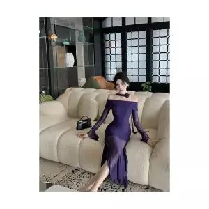 여성용 원피스 스커트 롱 필수템 쉬폰 트임 일자 어깨 긴팔 인기1