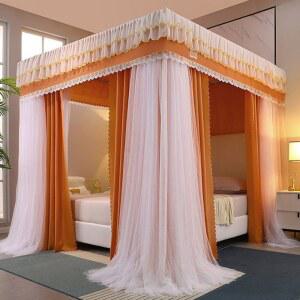 침대가림막 호화 유럽식 일체형 휘장 막대 모기장 커튼 침대 차광