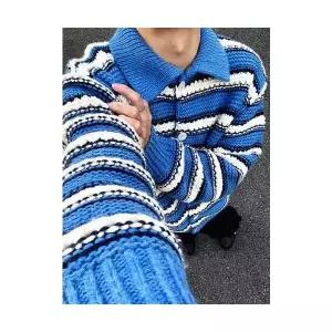 남자 니트 빈티지 데일리 칼라넥 스트라이프 카디건 굵은 터틀넥 상의 다올1