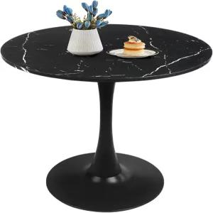 엘렙베어 원형 식탁 27.5인치 인조 대리석 블랙 튤립 테이블 2-4인용 받침대가 있는 작은 공간 - 주방 거실