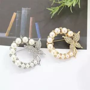 [지앤지] 나비 진주 브로치 혼주 한복 정장 장신구 큐빅소품 악세사리