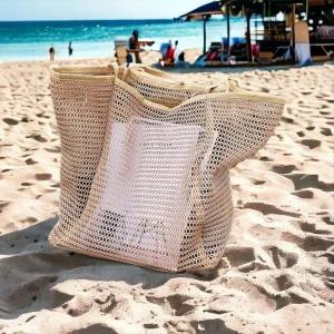 메쉬 그물 망사 비치백 물놀이 바캉스 워터파크 수영장 가방장바구니 휴양지 패션 숄더백 간편 나들이
