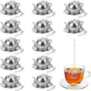 CEYAZYE 12PCS 티 인퓨저 스테인리스 스틸 볼 스트레이너 루즈 스티퍼 파인 메시 티포트 간격 디퓨저 확장