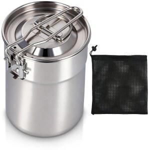 사이랭크 캠핑 커피 포트, 1리터 접이식 컵 머그잔 스테인리스 스틸 물컵 손잡이와 뚜껑이 있는 야외 하이킹 배낭여행용 포트