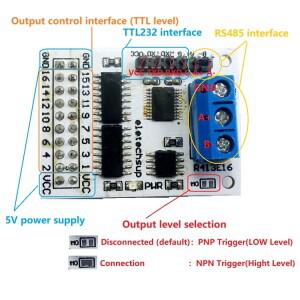 다기능 RS485 RS232TTL PLC Modbus RTU 모듈 IO 제어 스위치 보드 5V 12V 24V 릴레이 전동 LED용 16ch