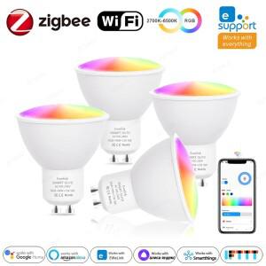 Ewelink GU10 Zigbee LED 전구 WiFi 스마트 램프 RGB CW WW App 제어 Led Alexa Google Yandex와 함께 작동