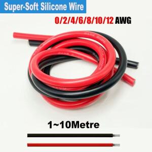 초 실리콘 레드 블랙 와이어 0 2 4 6 8AWG 10AWG 내열성 주석-구리 연선 자동차 배터리 전기 전원 케이블