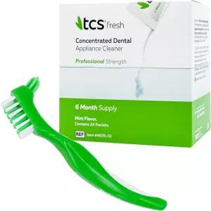 TCS 프레시 농축 치과용 클리너 세트 전문가용 틀니 및 리테이너 파우더(24팩 6개월 공급 민트 맛)