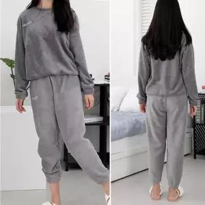여성용 겨울 극세사 수면잠옷 상하의세트 그레이 바지 플리스 보온