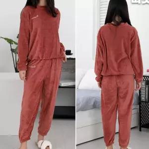 여성용 겨울 극세사 수면잠옷 상하의세트 버건디 바지 플리스 보온