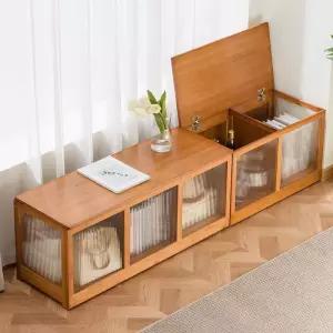 벤치책장 원목수납장 가로형 뚜껑 틈새 템파보드 거실