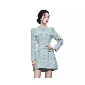 M2 여사친 라운드 우아해 허리 A라인 조임 보이는 트위드 코트 JEN1