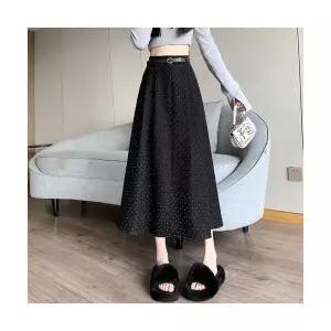 M2 여사친 스커트 미디 모직 도트 주름 A라인 단정한 정장 우산 JEN1